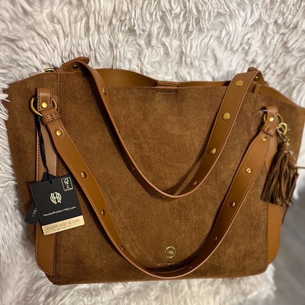 🤎🤎House of Harlow 1960 stunning Brown Faux Suede large Luxe Tote🤎🤎NWT - Picture 5 of 14